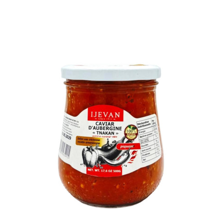 IJEVAN - CAVIAR D'AUBERGINES FAIT MAISON PIQUANT 500g - PACK DE 8
